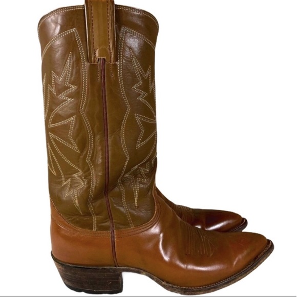 Nocona VINTAGE two tone brown western boots  stitch design size 8 women/6.5 men - Picture 1 of 12